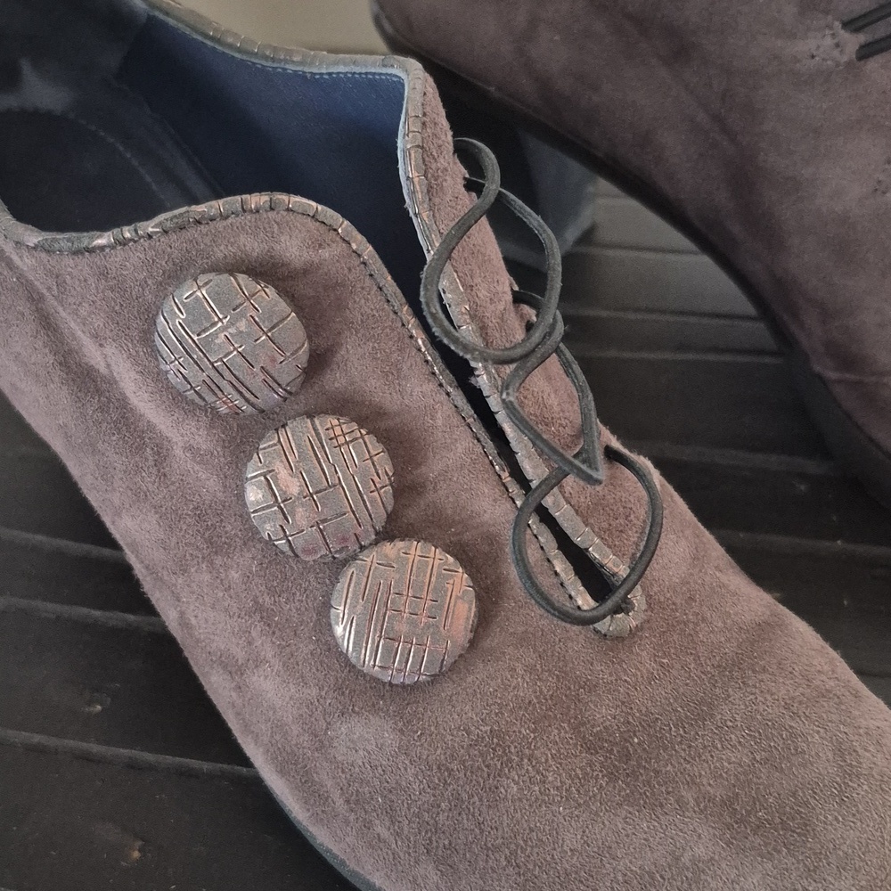 Perloto Sacchetto Suede Leather Brown Heeled Oxford Shoes, Size 8.5 / 9 - Picture 5 of 11